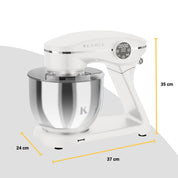 KLAMER Küchenmaschine 1800W, Knetmaschine Brotteig mit Edelstahl-Rührschüssel 6 L, 10 Stufen mit Timer, Planetenrührwerk, Rührbesen, Knethaken, Schneebesen & Sichtdeckel (weiß)