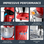 Küchenmaschine Knetmaschine 2000W Teigmaschine Rührmaschine mit 6,5L Edelstahl Schüssel 6 Geschwindigkeiten Geräuscharme Teigknetmaschine inkl Rührbesen, Knethaken, Schläger und Spritzschutz