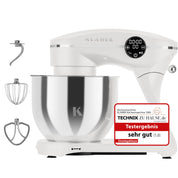 KLAMER Küchenmaschine 1800W, Knetmaschine Brotteig mit Edelstahl-Rührschüssel 6 L, 10 Stufen mit Timer, Planetenrührwerk, Rührbesen, Knethaken, Schneebesen & Sichtdeckel (weiß)