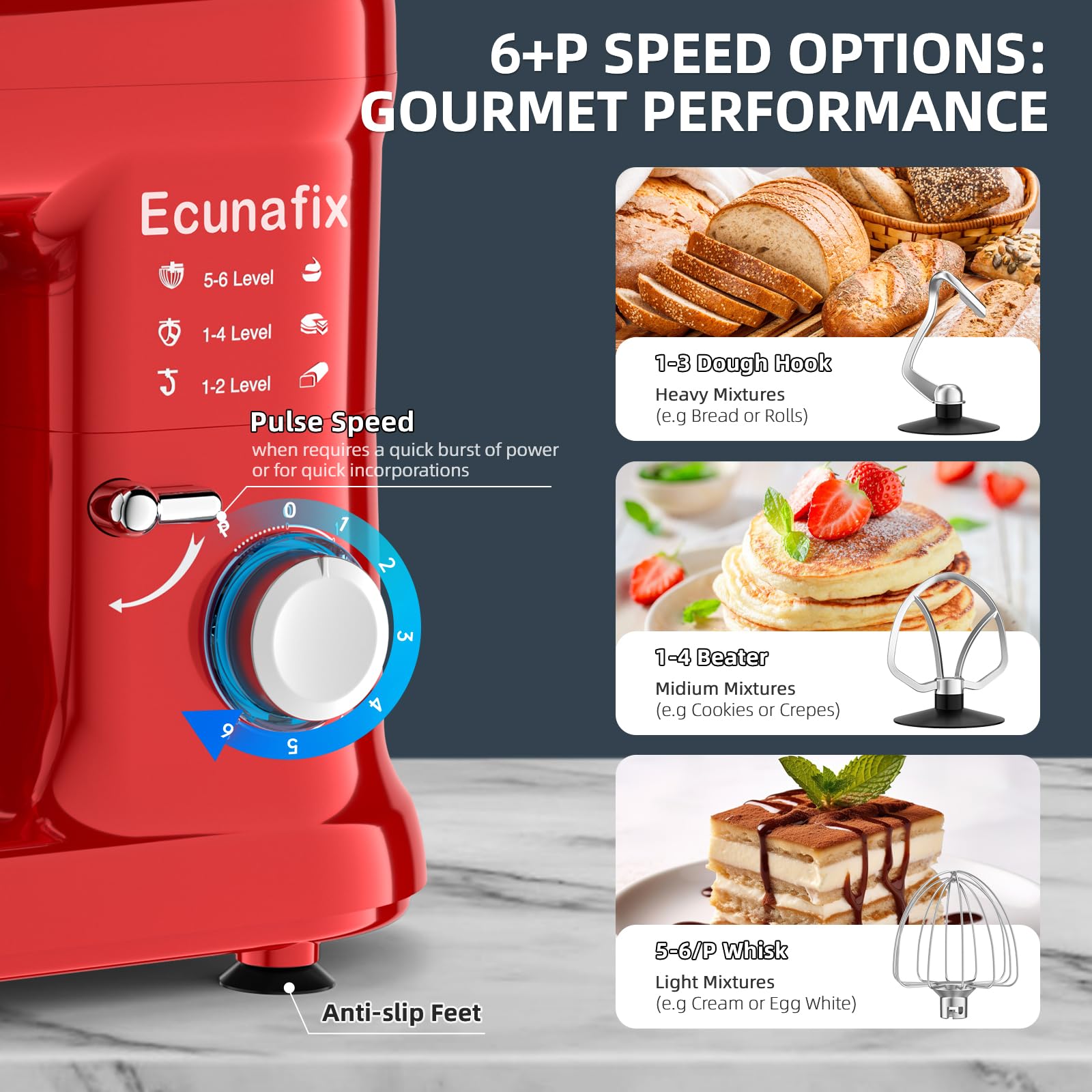 Küchenmaschine Knetmaschine 2000W Teigmaschine Rührmaschine mit 6,5L Edelstahl Schüssel 6 Geschwindigkeiten Geräuscharme Teigknetmaschine inkl Rührbesen, Knethaken, Schläger und Spritzschutz