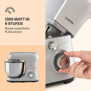 Klarstein Knetmaschine Küchenmaschine zum Backen, 1300W Teigmaschine Klein, 6 Stufen, Schneebesen Rühr- & Knethaken, 5L Schüssel, Planetenrührwerk, Rührmaschine mit Mixer, Küchenmaschinen für Brotteig