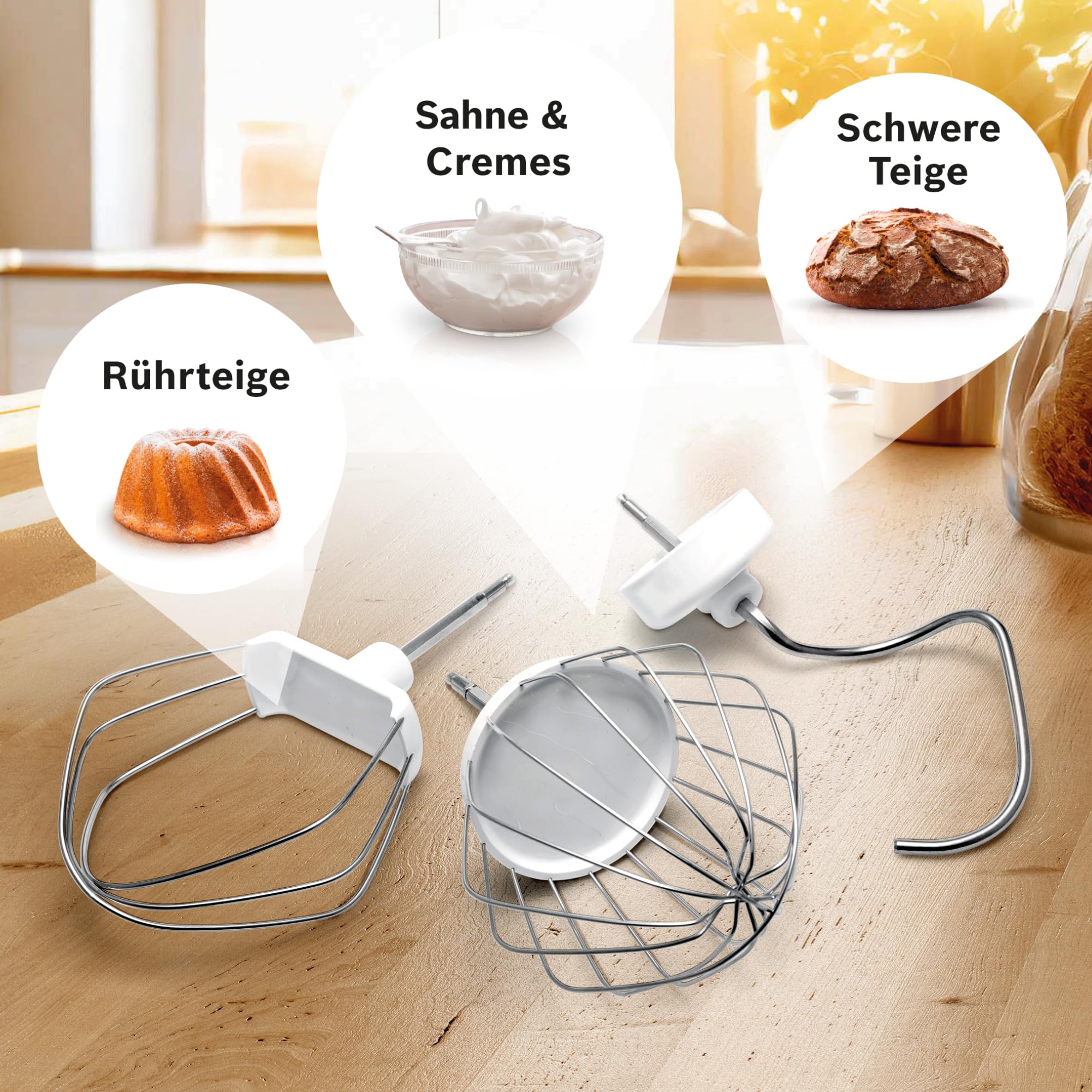 Bosch Küchenmaschine Serie 4 MUM58200, Knethaken, Rühr- & Schneebesen aus Edelstahl, Zubehörtasche, Edelstahlschüssel spülma.fest, 3D Rührsystem, weiß/silber