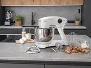 KLAMER Küchenmaschine 1800W, Knetmaschine Brotteig mit Edelstahl-Rührschüssel 6 L, 10 Stufen mit Timer, Planetenrührwerk, Rührbesen, Knethaken, Schneebesen & Sichtdeckel (weiß)